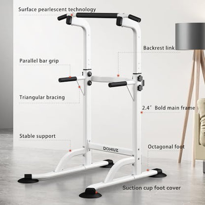 DONIUZ Power Tower Pull Up Bar and Dip Station, Multi-Function Home Gym, Strength Training Fitness Equipment, Height Adjustable - color: White