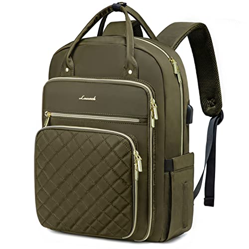 LOVEVOOK Laptop Backpack for Women, Water Resistant Travel Work Backpacks Purse Stylish College Bookbag Business Teacher Nurse Computer Bag with USB Charging Port, Fits 15.6" Laptop - color: Army Green, size: 15.6-Inch