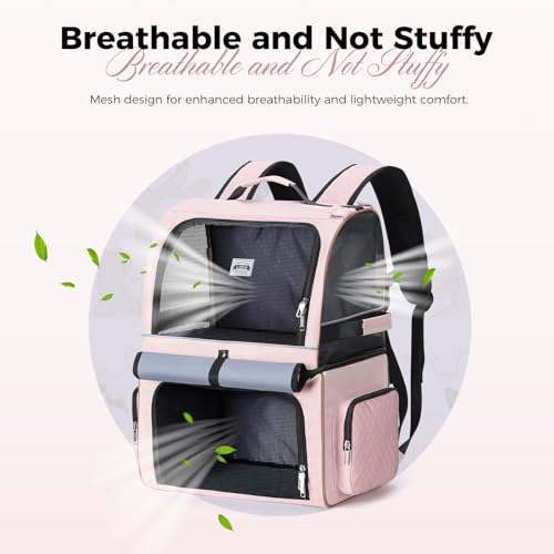 Double Cat Backpack Carrier for 2 Cats, Double-Compartment Pet Carrier Backpack for Two Small Cat or One Medium Cat, Cats Carrier Backpack Dog Carrier Backpack Fits Up to 24 Lbs,Pink - color: Pink