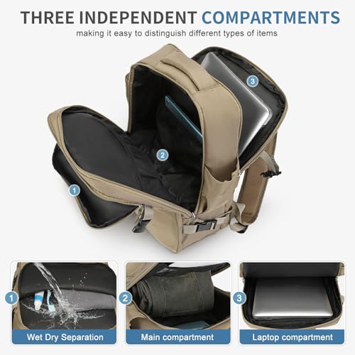 Travel Backpack for Men Women, 35L Laptop Backpack W/Shoe Compartment, Water Resistant Flight Approved Fits 15.6-inch Laptop, Khaki - color: Khaki