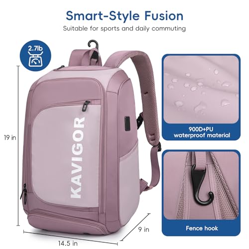 KAVIGOR Pickleball Bag, Large Pickleball Backpack Holds 4 to 6 Paddles, Shoes Compartment & Wet/Dry Pocket (9 Pockets), Charge Port - color: Berry Pink