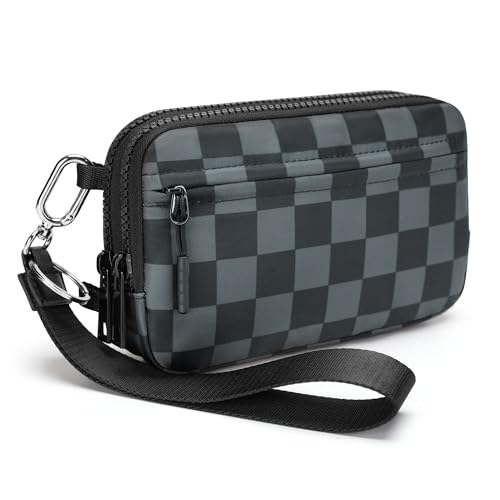 FODOKO Wristlet wallets for women Nylon Quilted Wallet with 4 Zippers,Travel Credit Card,Holder Cell Phone Organizer - color: Gray Black