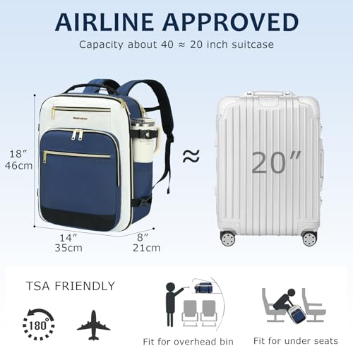 EMPSIGN 40L Travel Backpack for Women & Men, Airline Approved Carry On Backpack, TSA Personal Item Bag Waterproof, Overnight Weekender Essentials Backpacks for Business fits 17" Laptop, Haze Blue - color: Beige/Haze Blue/Black