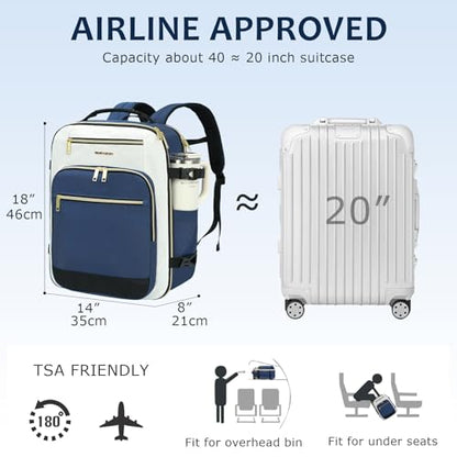 EMPSIGN 40L Travel Backpack for Women & Men, Airline Approved Carry On Backpack, TSA Personal Item Bag Waterproof, Overnight Weekender Essentials Backpacks for Business fits 17" Laptop, Haze Blue - color: Beige/Haze Blue/Black
