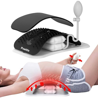 Back Stretcher for Lower Back Pain Relief, Upgraded Lumbar Back Cracker Back Popper with Adjustable Air Cushion, Magnetic & Pad, Lower Back Massager for Herniated Disc Relief, Spine Decompression