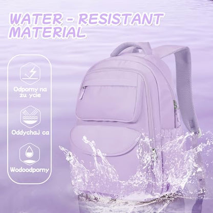 Cute Backpack For School Teens Girls, Aesthetic Kids Elementary School Backpacks, Waterproof Middle Students Bookbag, Large Capacity Backpack For College Women Men (Purple) - color: Purple