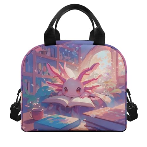 Flashideas Cherry Blossom Axolotl Backpack for Girls Kids Backpack with Lunch Box 32 oz Insulated Water Bottle and Water Bottle Holder 4Pcs Set 17" Cute Elementary Bookbag with Compartments for School - color: Cherry Blossom Axolotl-1