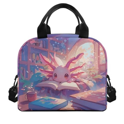 Flashideas Cherry Blossom Axolotl Backpack for Girls Kids Backpack with Lunch Box 32 oz Insulated Water Bottle and Water Bottle Holder 4Pcs Set 17" Cute Elementary Bookbag with Compartments for School - color: Cherry Blossom Axolotl-1