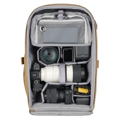 VANGUARD VEO Metro B25L Camera & Everyday Backpack (Beige) – Fits 70–200mm Attached, 16" Laptop Storage, Convertible Daypack Design, Carry-On Ready - color: Beige, size: 25L