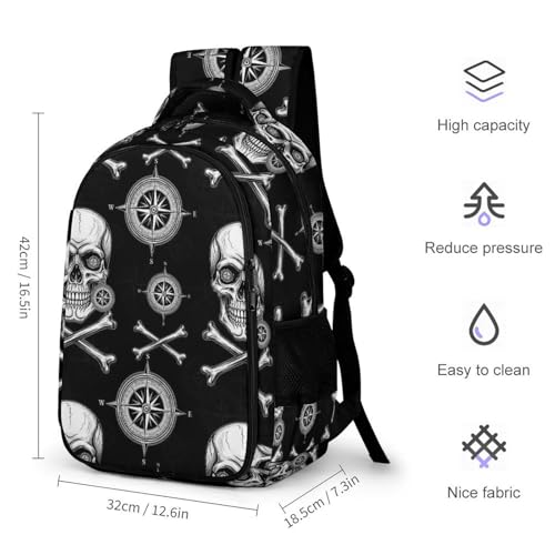 Laptop Backpack 3D Pirate Skull Black, Sturdy Water Resistant College Bookbag with Water Bottle Pockets for Business Travel Commute - color: Pattern (333)