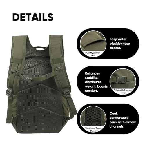 35L Tactical Backpack for Men, MOLLE Military Bug Out Bag, Waterproof Rucksack for Hiking with Hydration Port Army Green - color: Army Green