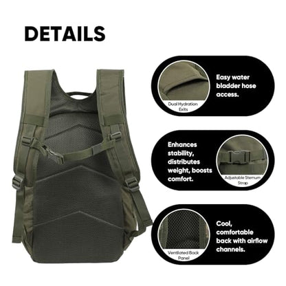 35L Tactical Backpack for Men, MOLLE Military Bug Out Bag, Waterproof Rucksack for Hiking with Hydration Port Army Green - color: Army Green