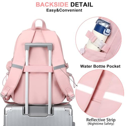 Laptop Backpack 15.6 Inch College Backpacks for Women, School Backpack for Girls,Students Aesthetic Anti Theft Travel Daypack Large Bookbags Middle High School Back Pack(Pink) - color: Pink
