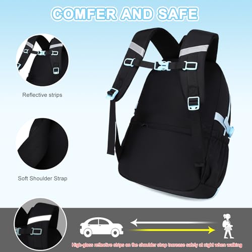 Scothen 3PCS Girls Backpack for School, Kids Backpack for Girls with Lunch Bag Pencil Case, Kids Bookbag Teen Backpacks for Elementary Middle High School - color: Black-blue