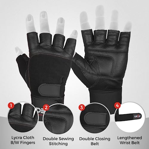 DEFY Padded Weight Lifting Gloves with 13" Long Wrist Wrap Genuine Leather Gym Gloves for Power Lifting, Cross Training, Workout Black - size: Medium