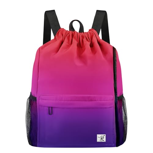 Drawstring Backpack with Mesh Pockets String Gym Bag Sackpack Sandproof Water Resistant Beach Backpack for Men Women - color: Gradient Purple