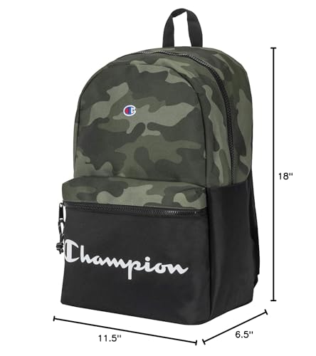 Champion Manuscript Backpack with Padded Adjustable Straps, Water Bottle Pocket for Work, Travel, Daily Use - color: Green Grid Camo