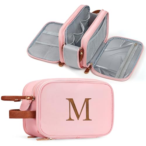 YOOLIFE Birthday Gifts for Women Teen Girls - Pink Initial Toiletry Bag Travel Makeup Bag, Personalized Gifts for Women Teen Girls Girlfriend Sister Daughter Birthday Gift Letter M Pink - color: Pink, style: M