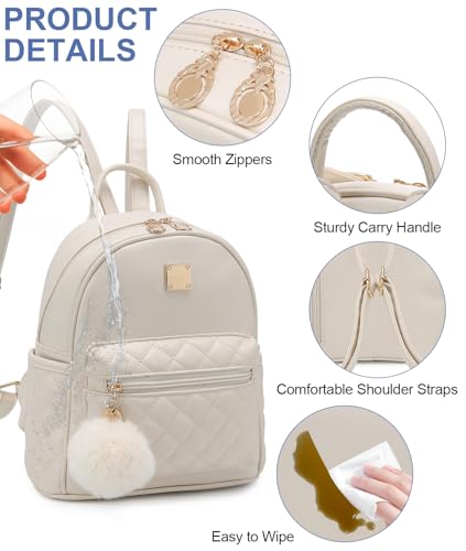 Barsine Girls Fashion Mini Backpack Purse Small Cute Plaid Leather Women Backpacks Little Bag (Ivory) - color: Ivory