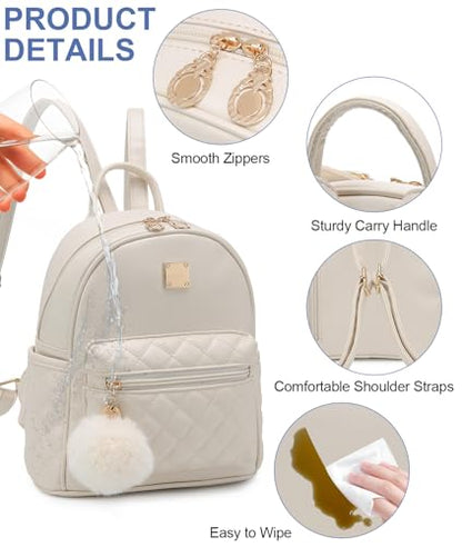 Barsine Girls Fashion Mini Backpack Purse Small Cute Plaid Leather Women Backpacks Little Bag (Ivory) - color: Ivory
