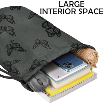 Drawstring Backpack Draw String Bag Waterproof for Sports Gym Beach Travel Cute Aesthetic Sackpack Men Women (13"×17")-Butterfly - color: S-18-butterfly