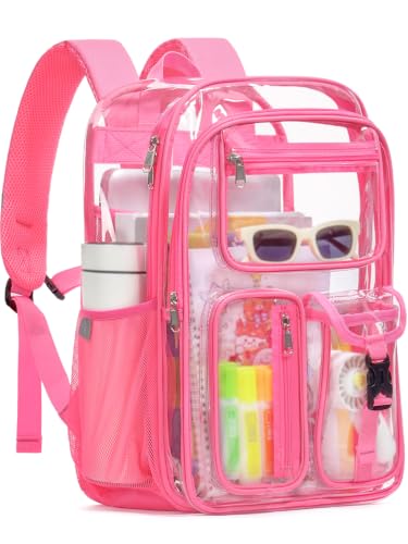 Clear Backpack for School, 17" Heavy Duty Double-Layer Clear Bookbag - color: Peach-17″, size: Medium