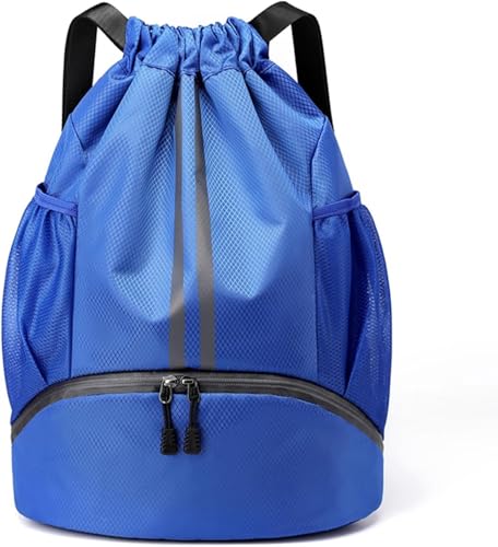 Drawstring Backpack Gym Bag with Shoe Compartment - Ideal for Basketball, Swimming, Beach Activities, Unisex - color: Royal Blue