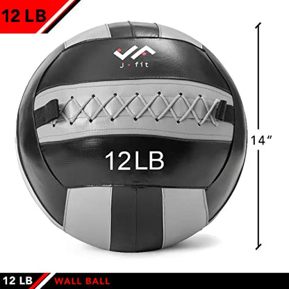 JFit Wall Ball – Premium Soft Weighted Exercise Ball for Strength, Conditioning, Gym & Home Workouts, 4-30 LB - color: Gray/Black, style: 12 LB