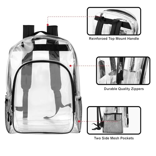 Heavy Duty Clear See Through Backpack | Transparent Clear Backpack Bags Stadium Approved for Women, Men, School, Travel - color: Black