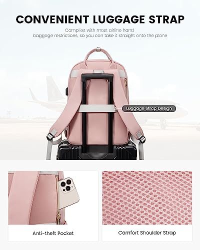 LOVEVOOK Laptop Backpack, D-Pink-Grey, 15.6in Laptop Compartment, 26L Capacity, 18 Pockets, Ergonomic Shoulder Straps, USB Charging Port - color: D-pink-grey, size: 15.6-Inch