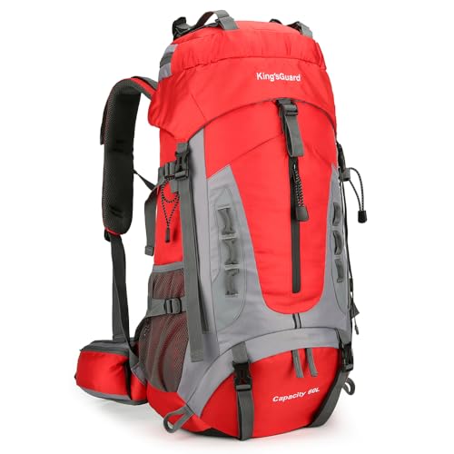 King'sGuard 60L Hiking Backpack for Men and Women Lightweight Camping Hiking Backpack with Rain Cover Large Waterproof Travel Backpack Backpacking Pack (Red) - color: Red