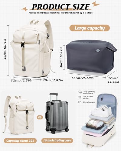SEAFEW Beige Motorcycle Backpack Helmet Bags with Separate Seal Compression Bag with Travel Pump, Carry on Backpack Flight Approved Casual Daypacks Anti-theft Laptop Daypack for Work Trip Gym - color: Beige