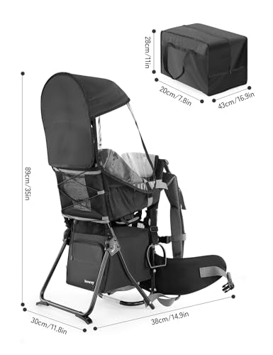 besrey Baby Backpack Carrier, Toddler Hiking Backpack with Safety 3-Height Seat, Adjustable Straps&Waist Belt, Foldable Frame Lightweight Large Capacity Child Carrier for Hiking (Black) - color: Black