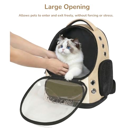 Cat Bubble Backpack Carrier, TSA Airline Approved Pet Travel Bag for Small Medium Dogs, Clear Hiking Camping Backpack for Cats, Kitten and Puppy up to 18 lbs, Khaki Bubble - color: Khaki Bubble
