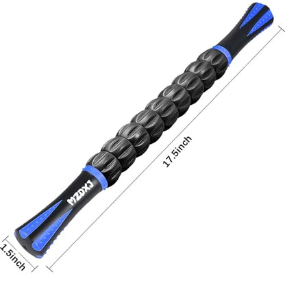 Muscle Roller Massage Roller Stick- Deep Tissue Fascia Blaster for Myofascial Pain Relief, Lymphatic Drainage & Body Sculpting, Handheld Physical Therapy & Recovery Tool (Blue black-18 inch) - color: Blue Black