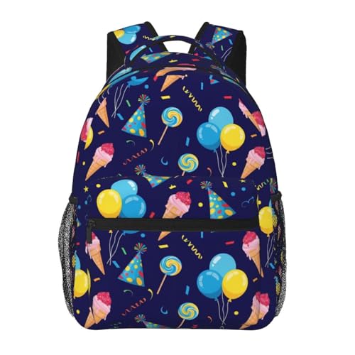 Water Resistant Hiking Backpack Happy Birthday Party, Outdoor Sports Daypack with Side Water Bottle Pocket for Travel and Beach - color: Pattern (259)