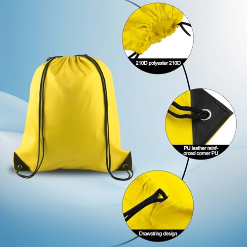 PLULON 15 Pcs Yellow Drawstring Bags, Drawstring Backpack Bulk, Modern Casual Gym Backpack Bags for Yoga Traveling Outdoor Sports - color: Yellow