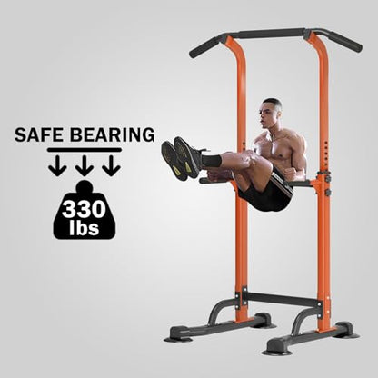 SogesPower Power Tower Dip Station Pull Up Bar for Home Gym Adjustable Height Strength Training Workout Equipment,Pull Up Bar Station - color: Orange