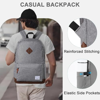 Backpack for Men Women,VASCHY Classic Water-resistant Lightweight Travel School Backpack Casual Daypack - color: Charcoal Grey