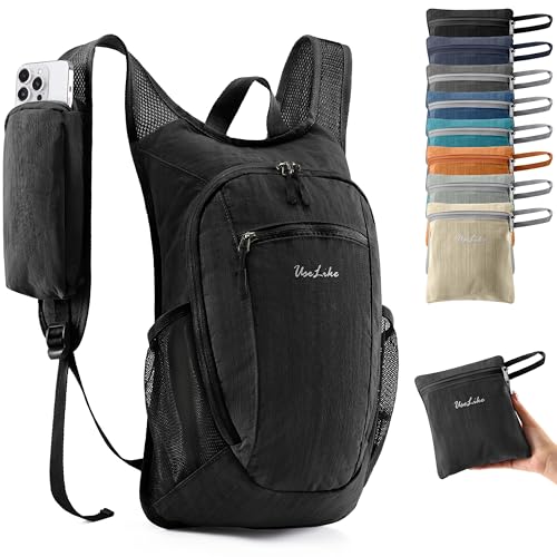 Uselike 10L Small Hiking Backpack Travel Daypack Lightweight Packable Back Pack for Women Men(Black) - color: Black