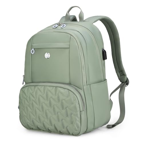 Swissdigital Design Travel Backpack for Women, 15.6 inch Laptop College Grayish Medium Simple Modern Backpacks for School with USB Charging Port for Womens Girls | SD1711-27 - color: Grayish Green