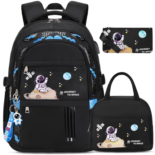 ACESAK Backpack for Boys - Boy Backpack Schoolbag for Boys Kids Children Teens Girls Elementary Middle School Bags, Waterproof Lightweight Kids Bookbag Backpacks Casual Daypack with Lunch Bag Set - color: Black