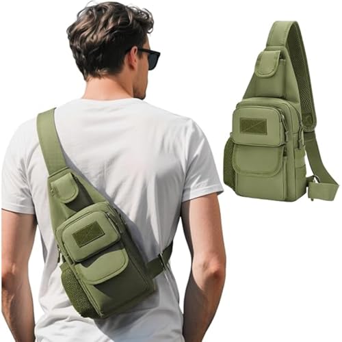 Sling Bag Crossbody Backpack for Men Women Travel Outdoor Camping (Army green) - color: Army Green