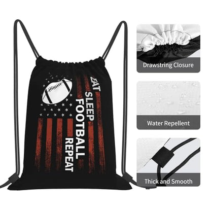 Eat Sleep Football Repeat Unisex Drawstring Backpack Bag Sport Gym Travel Swim Sackpack - color: Eat Sleep Football Repeat