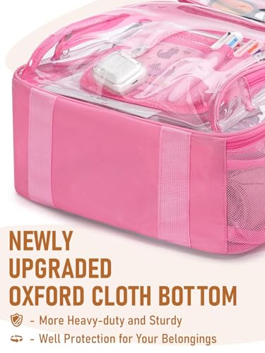 Clear Backpack Heavy Duty for Women Men Boys Girls, Large Clear Bookbag See Through Backpack for School College - color: 7#pink+pouch-no Reflective Strips