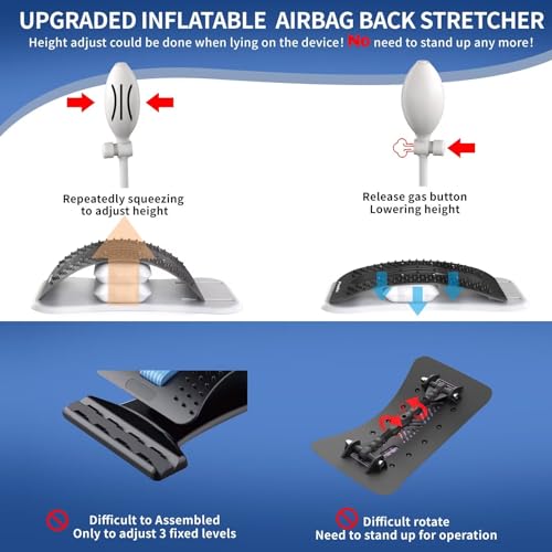 Back Stretcher for Lower Back Pain Relief, Upgraded Lumbar Back Cracker Back Popper with Adjustable Air Cushion, Magnetic & Pad, Lower Back Massager for Herniated Disc Relief, Spine Decompression