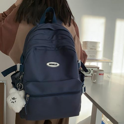 VTTDB Kawaii Backpack with Cute Accessories Casual Aesthetic Daypack Simple Laptop Bag Waterproof Travel Rucksack for Women (dark blue) - color: Dark Blue