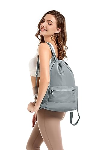 BAVELOE Drawstring Backpack with Wet Pocket Gym Backpack Water-Resistant Cinch String Bag Beach Swim for Women Men - color: Grey