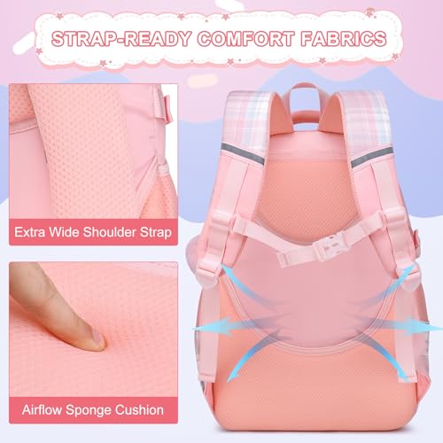 MOMUVO Girls Backpack with Lunch Box, Kids Backpack with Lunch Box, School Bags for Girls Kindergarten Elementary Preschool Middle School - color: Pink Sets