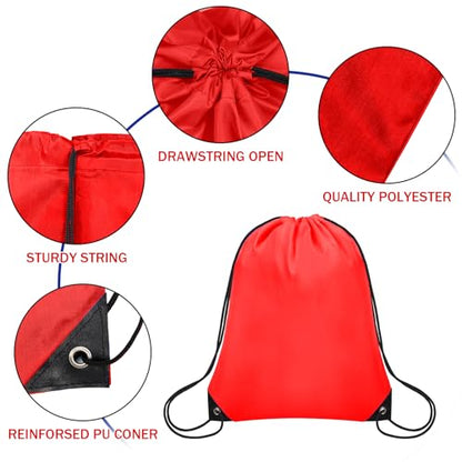 Grneric 50Pcs Drawstring Backpack Bulk Cinch Bag, Drawstring Bags Polyester for Gym Sports Beach Party Trip (Red) - color: Red